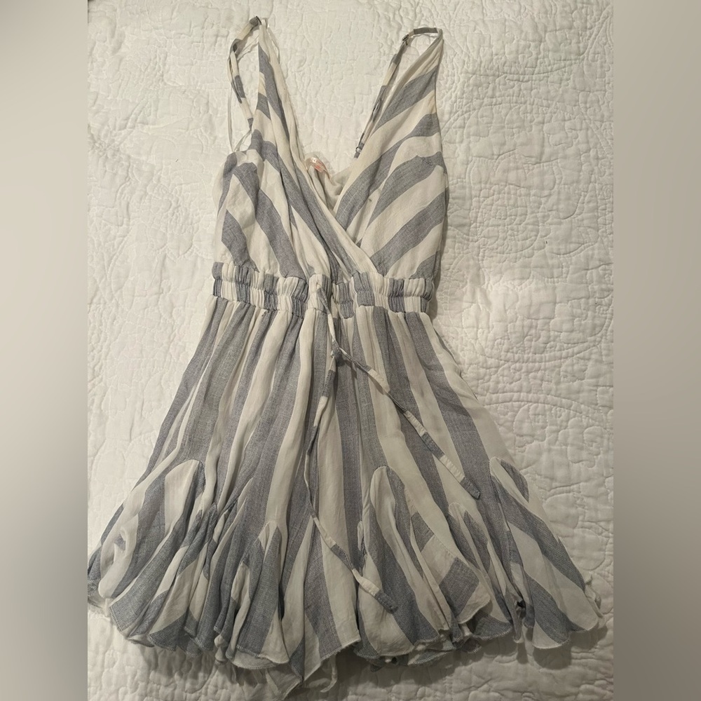 Blue and white striped flowy romper